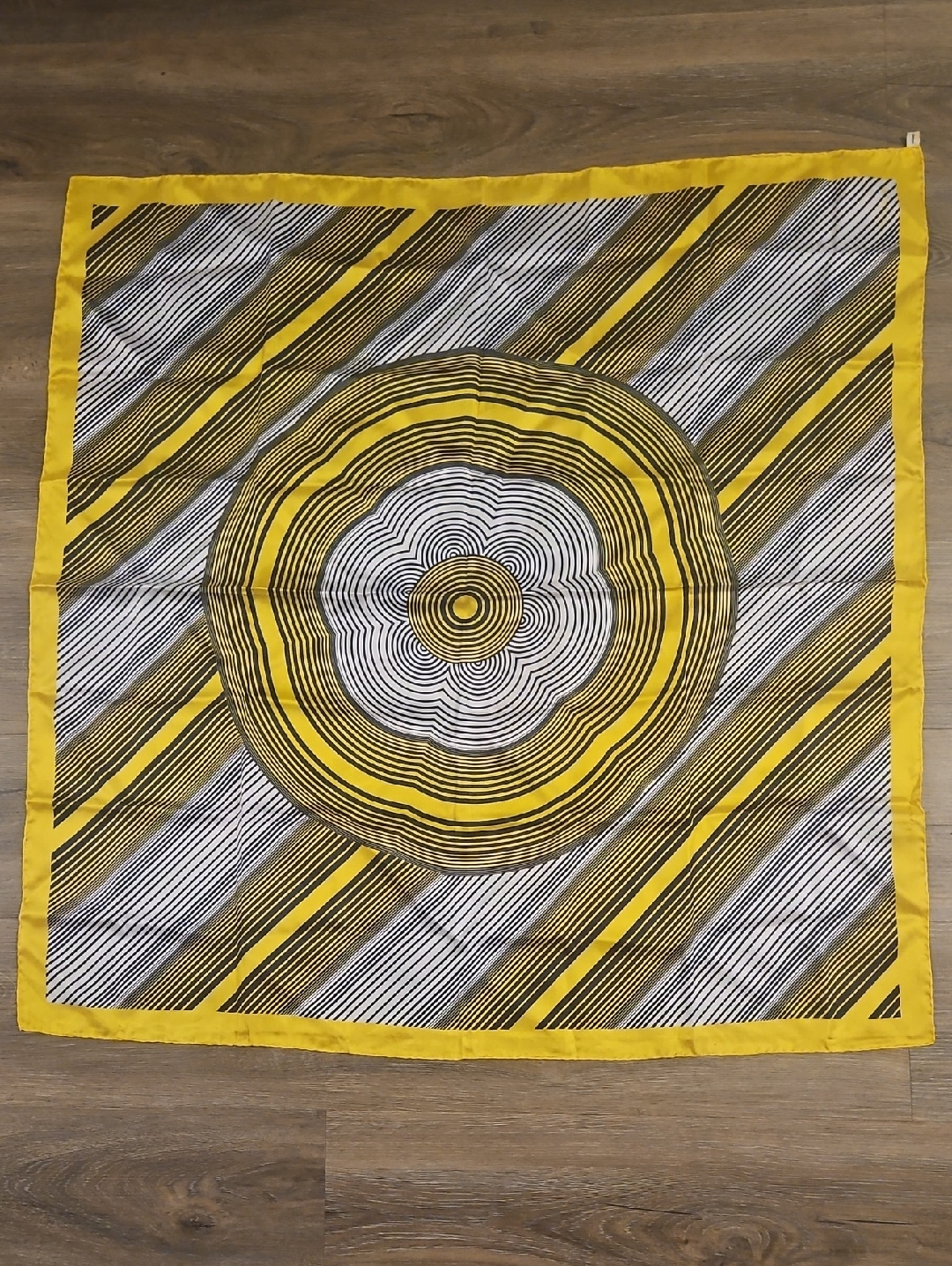 Vintage Silk Scarf Navy Yellow And White